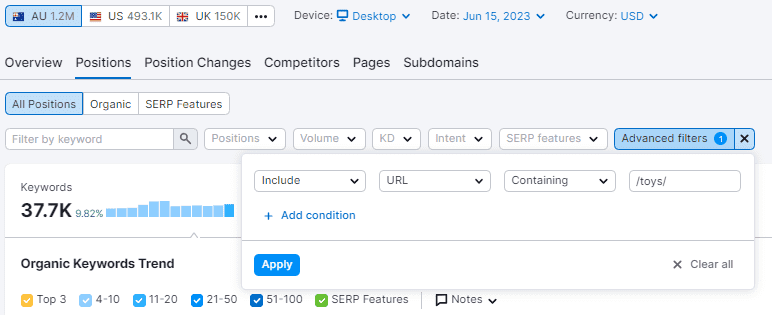 SEMrush folder paths