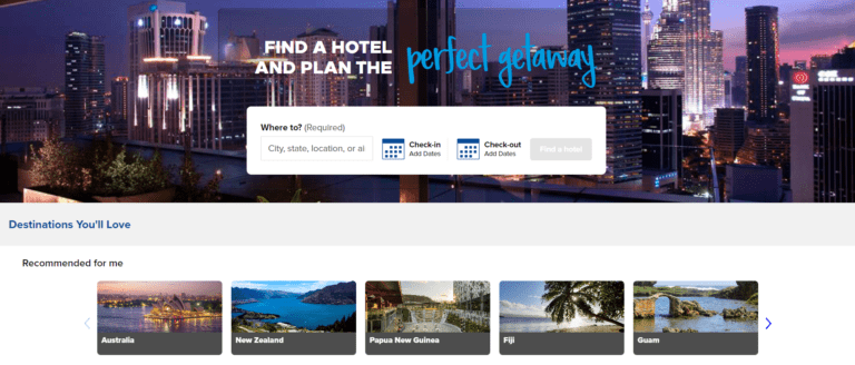 Hilton Hotels location page for SEO