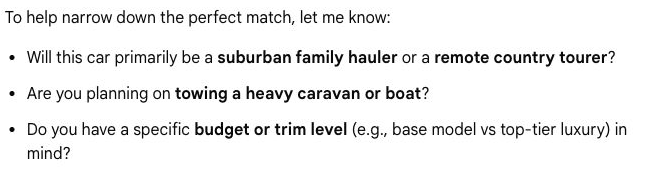 Google's opening Everest and Prado comparison asks about use, towing, budget and trim.
