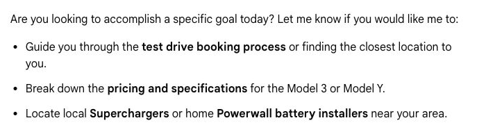 AI Mode offers test-drive, pricing and charging follow-ups after the simple brand search “tesla australia”.